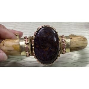 TARA MESA‎ Mocha Brown Agate& Bone Bangle Bracelet Silver/ Copper/Brass-Used